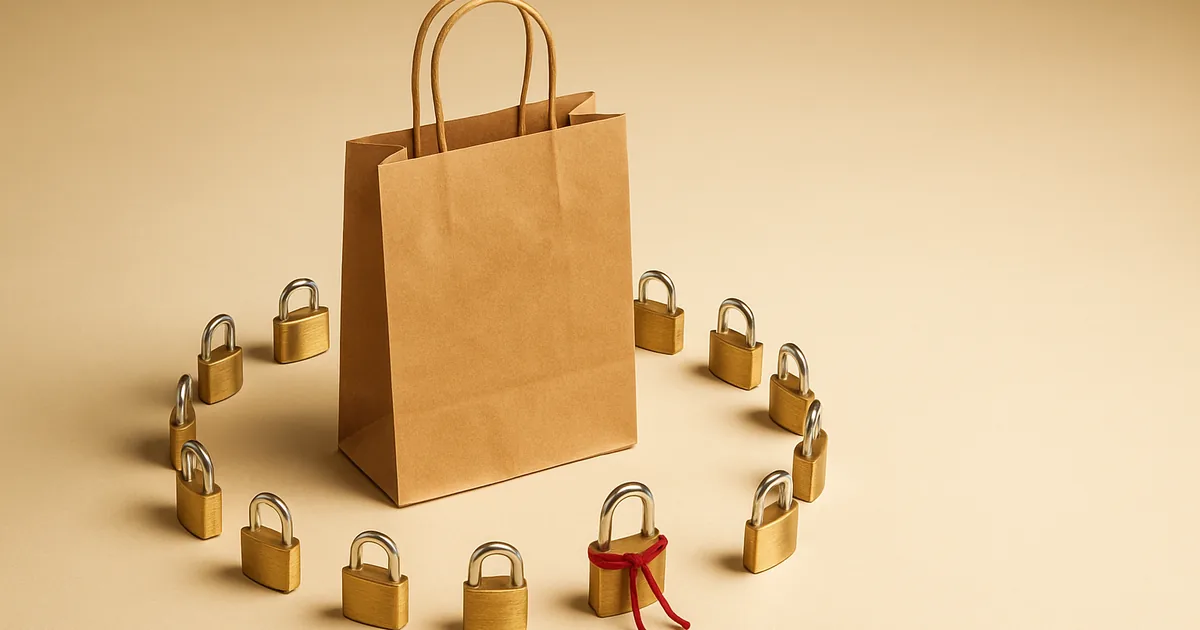 A shopping bag ringed by padlocks — ways to protect your store from breaches.