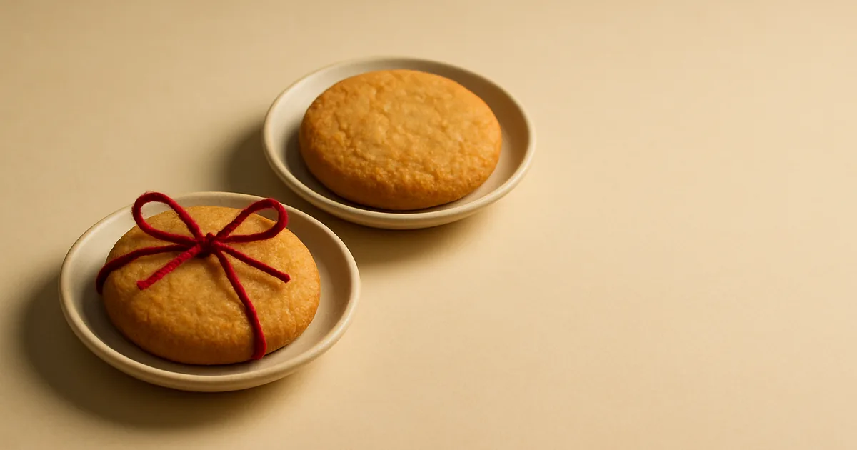 Two nearly identical cookies, one with a red bow — A/B testing cookie banners under privacy rules.