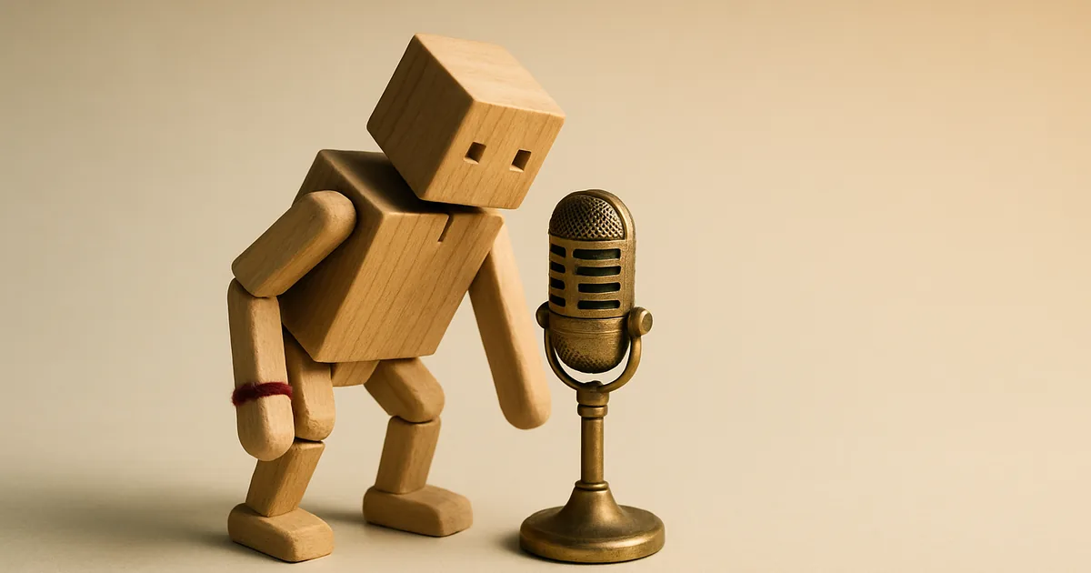A little wooden robot at a tiny microphone — AI chatbots and CIPA liability.