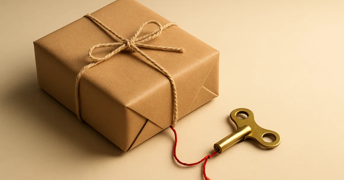 A wind-up key beside a parcel — keeping AI compliant in ecommerce.