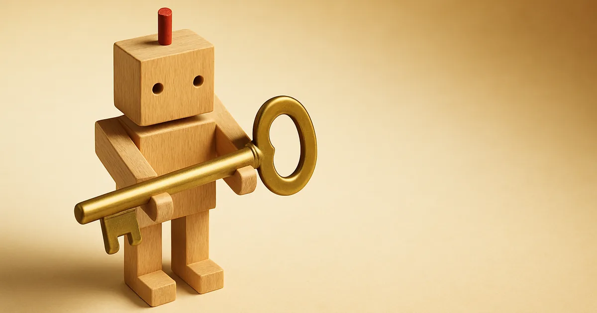 A wooden robot holding a key — AI's rise in privacy management.