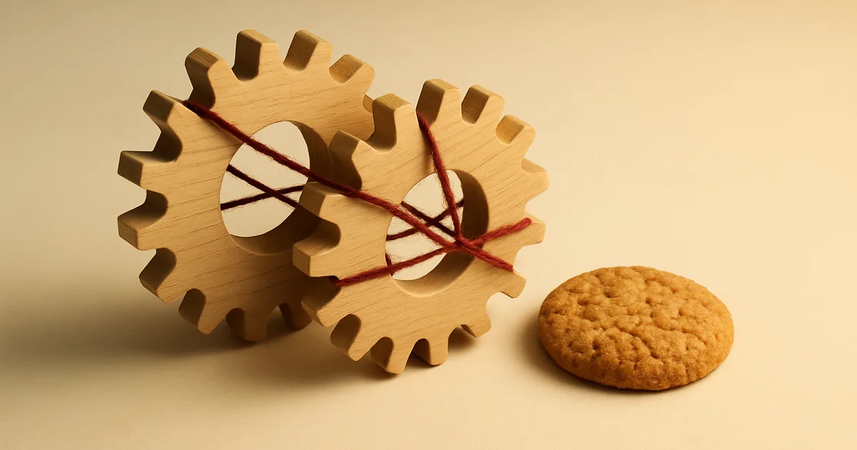 Wooden gears threaded in red — an AI-driven privacy compliance playbook.