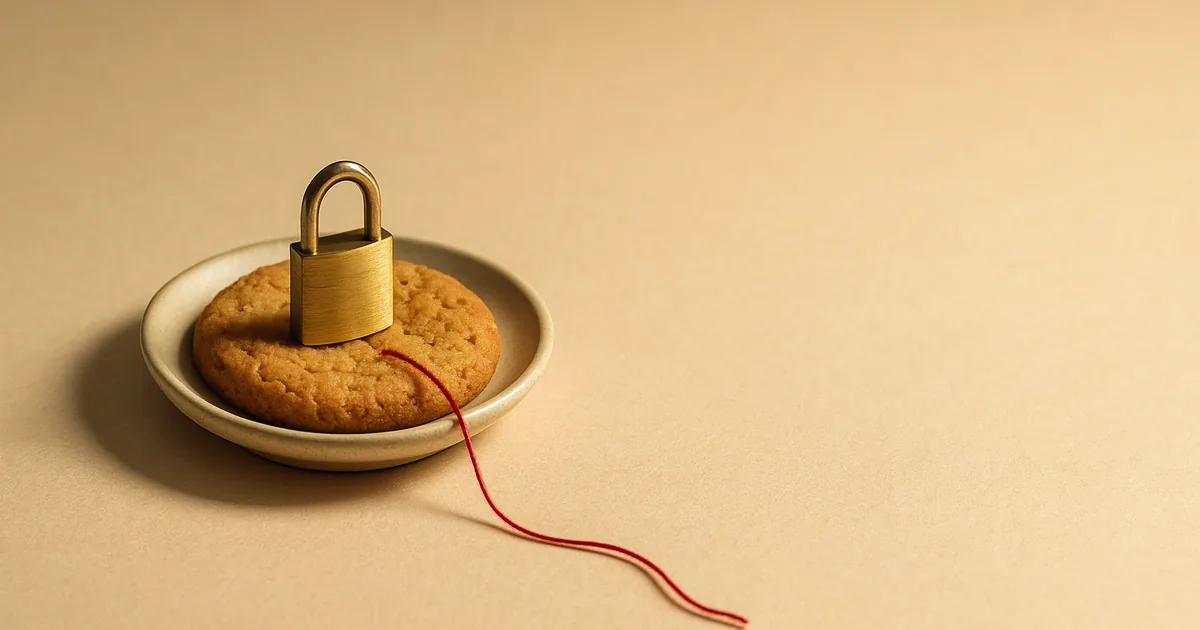 A cookie on a dish under a tiny brass padlock — when cookies count as personal data under GDPR.