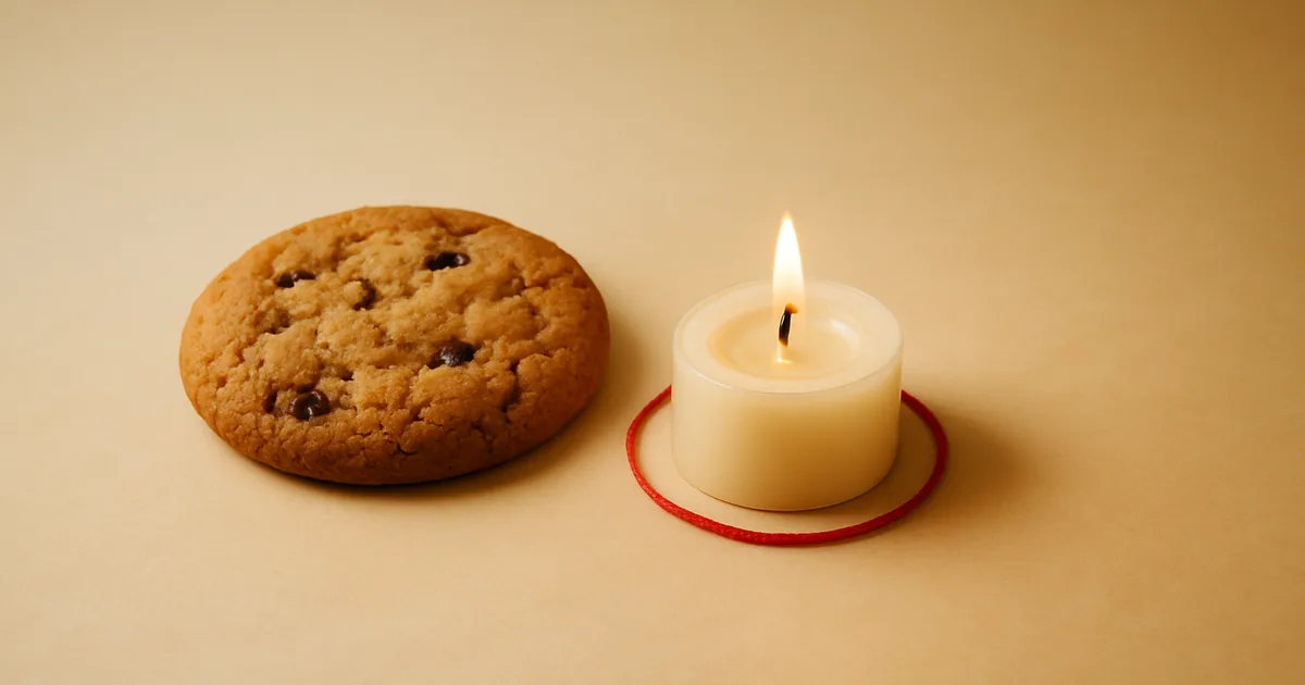 A cookie beside a burning-down candle — session cookies and their short GDPR life.