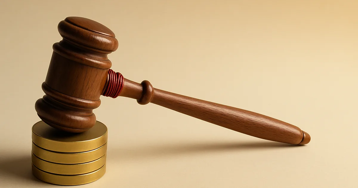 A gavel resting on brass coins — how US companies avoid GDPR fines.