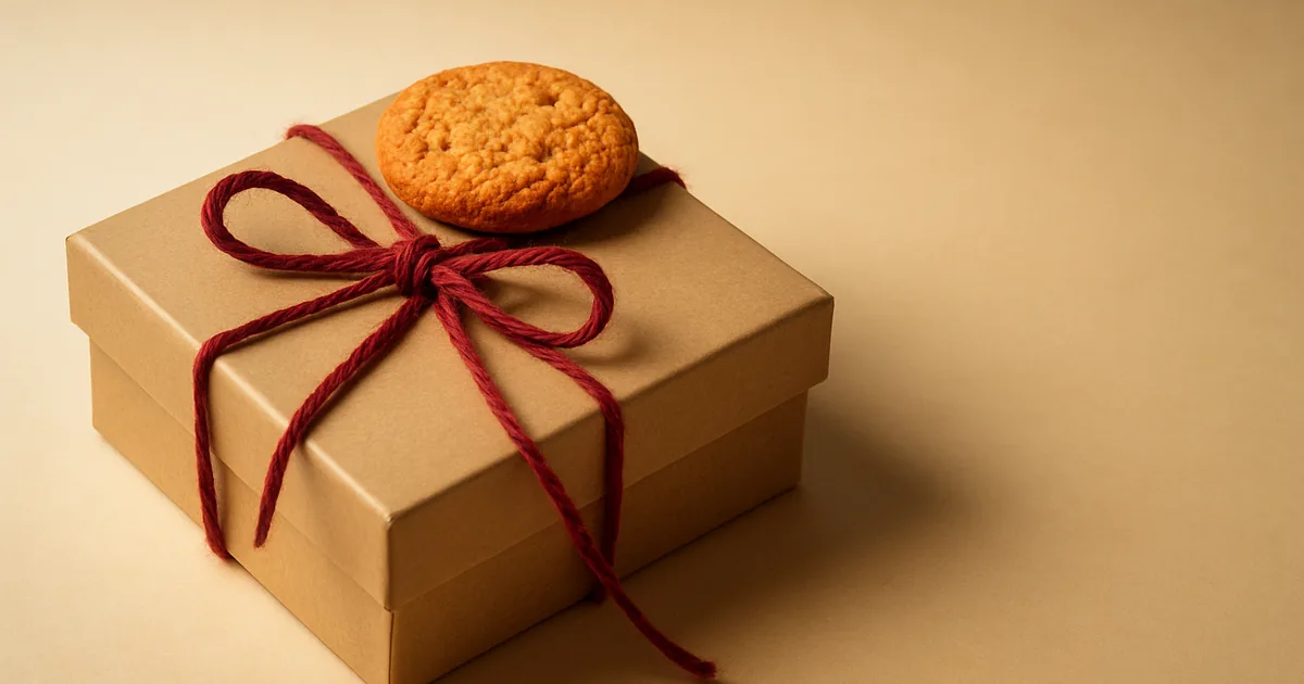 A gift-wrapped box topped with a cookie — privacy software marketers can love.