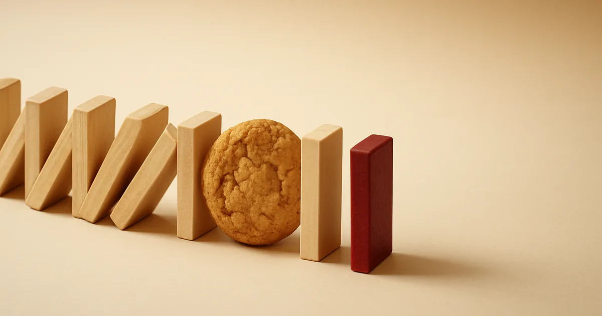 Falling dominoes stopped by a cookie — implementing a CCPA cookie banner the right way.