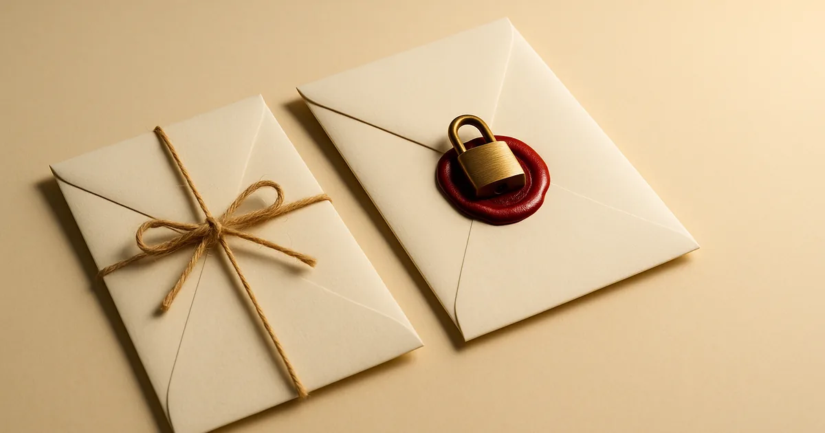 Two envelopes, one sealed and locked — confidential versus sensitive information.