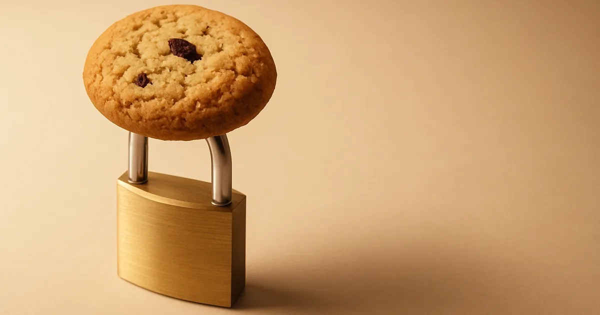 A cookie balanced on a padlock — consent management for ecommerce.