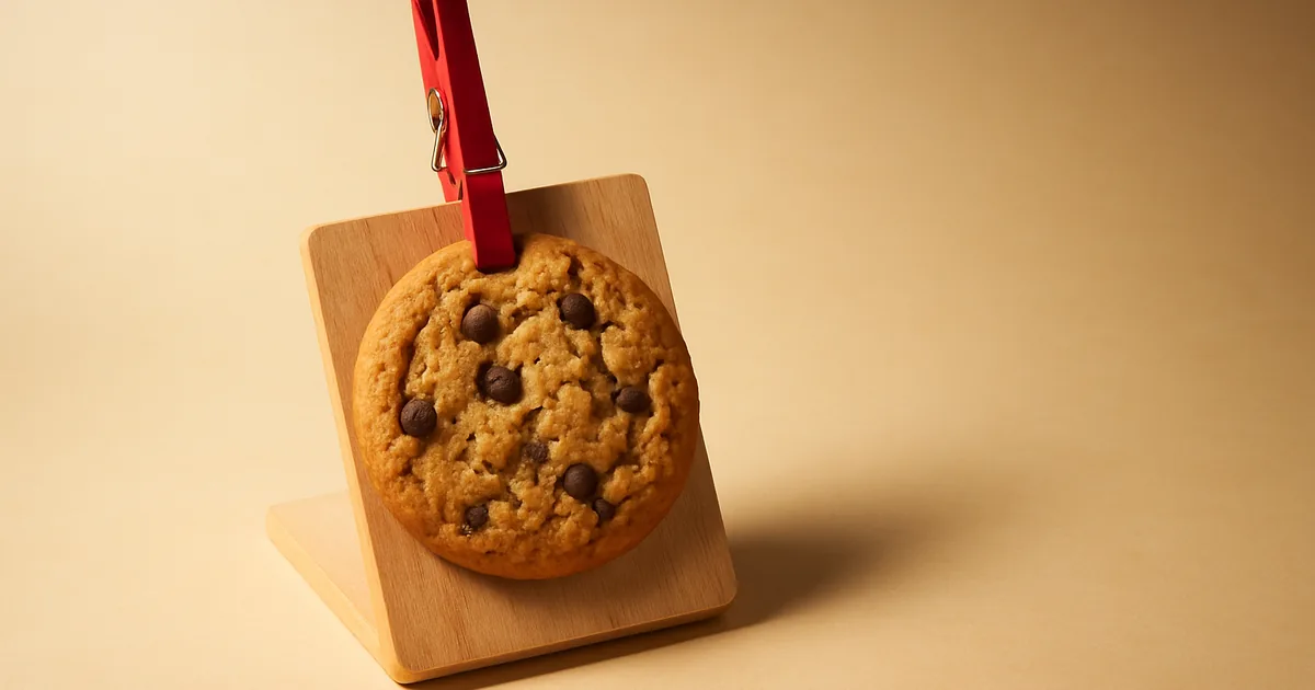 A cookie clipped to a wooden clipboard — auditing your cookie banner for CIPA compliance.
