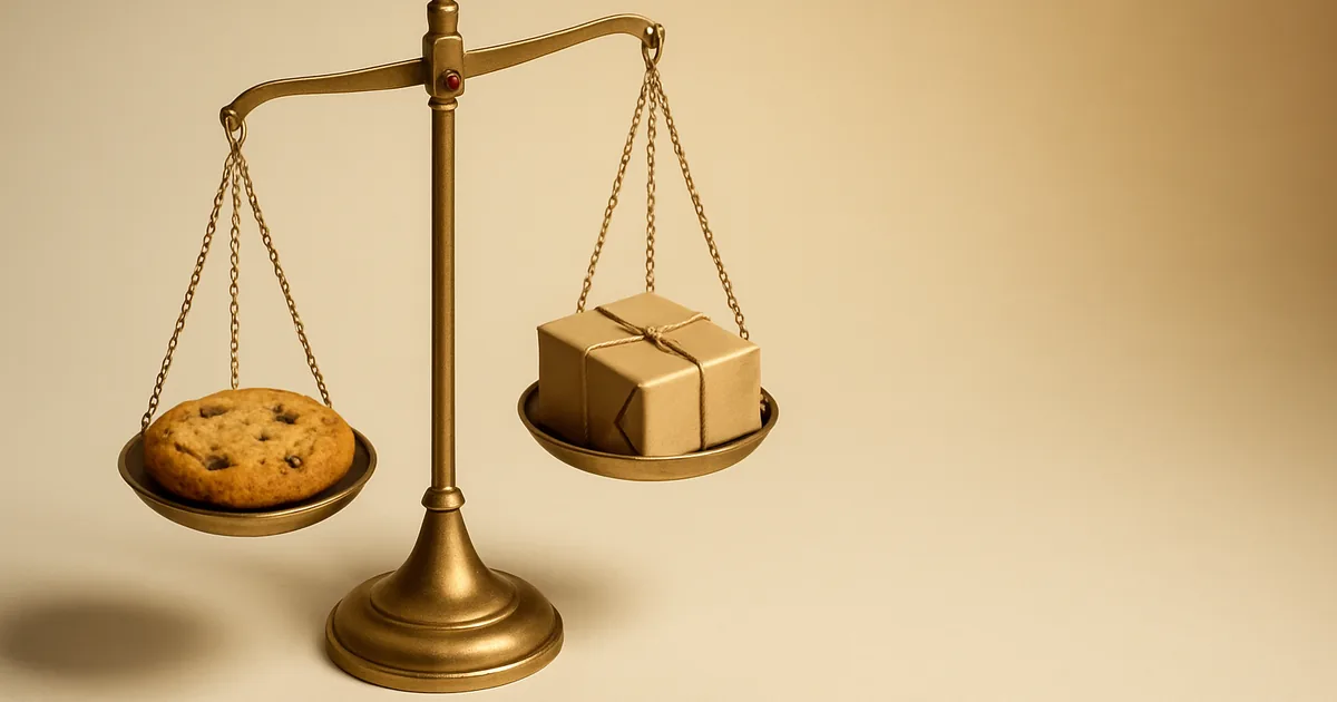A cookie and a parcel in perfect balance — the business impact of cookie compliance.