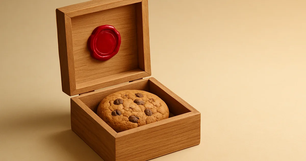 A cookie boxed under a red wax seal — US cookie consent requirements for ecommerce.