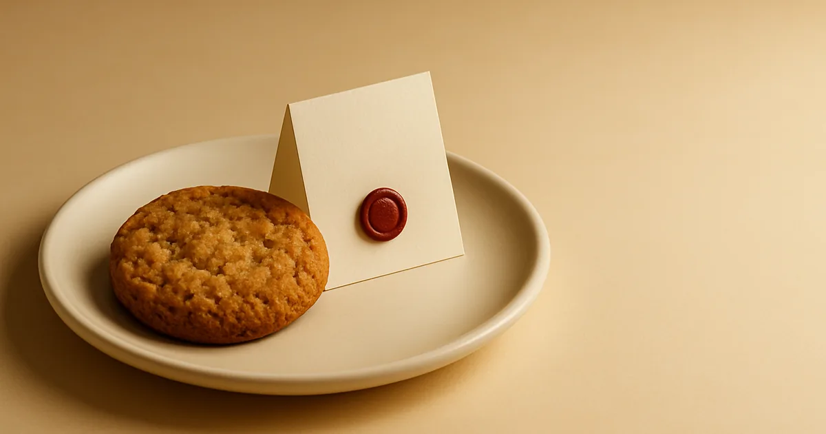 A tent card beside a cookie — whether your site needs a cookie notice.