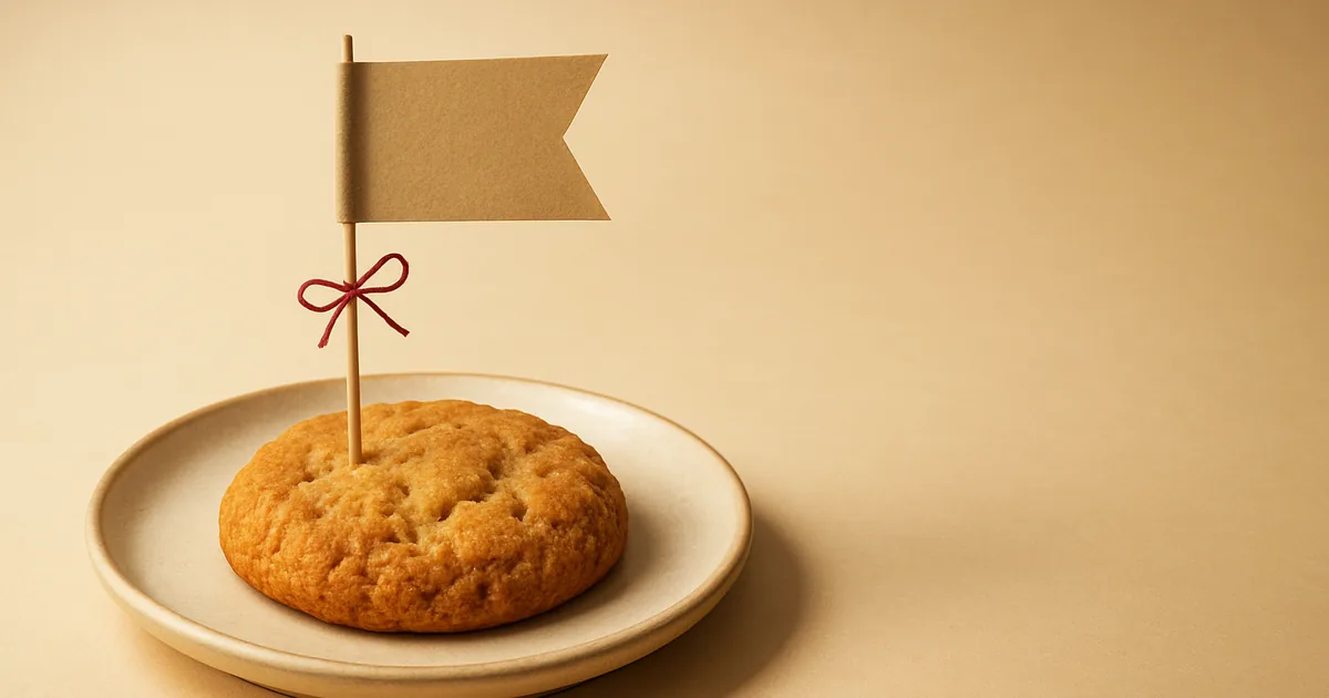 A tiny pennant planted beside a cookie — the comprehensive guide to cookie popup banners.