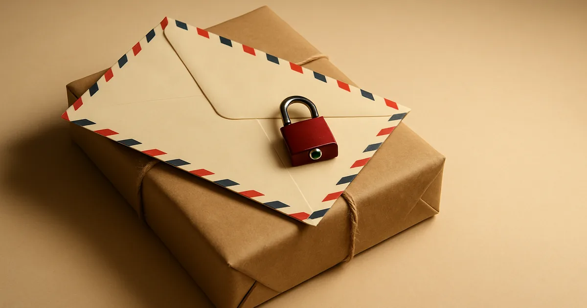 An airmail envelope on a parcel — compliant cross-border data transfers.