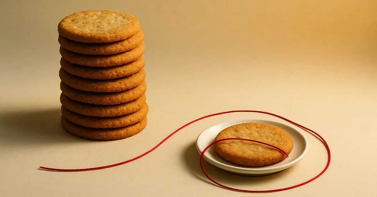 A pile of cookies versus one on a dish — data minimization keeps only what you need.