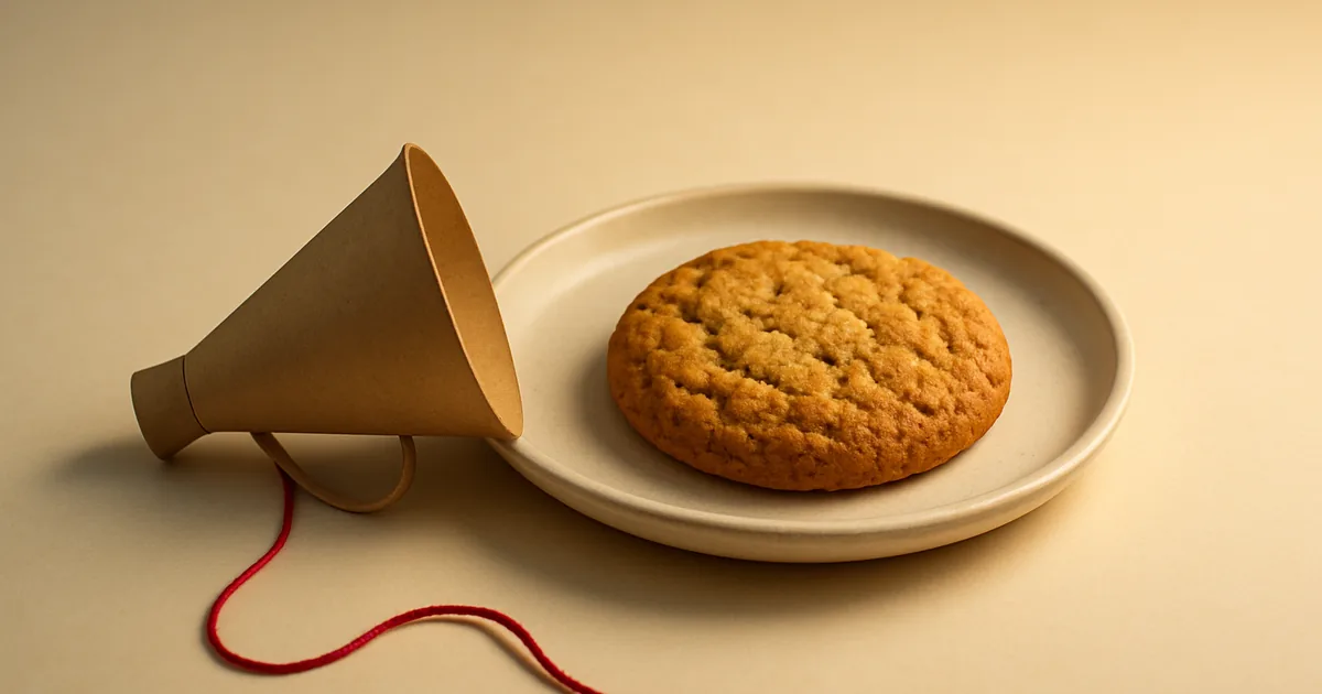 A kraft megaphone beside a cookie — what marketers need to know about data privacy.