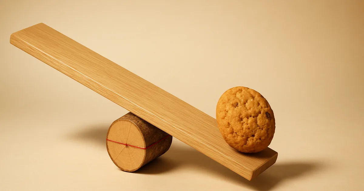 A cookie tipping a see-saw — data privacy at its tipping point.