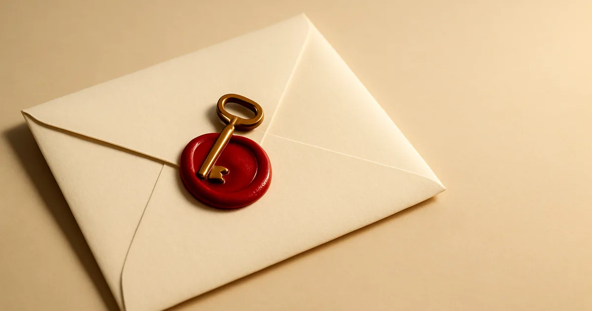 A sealed envelope with a brass key resting on it — automating data subject access requests for ecommerce.