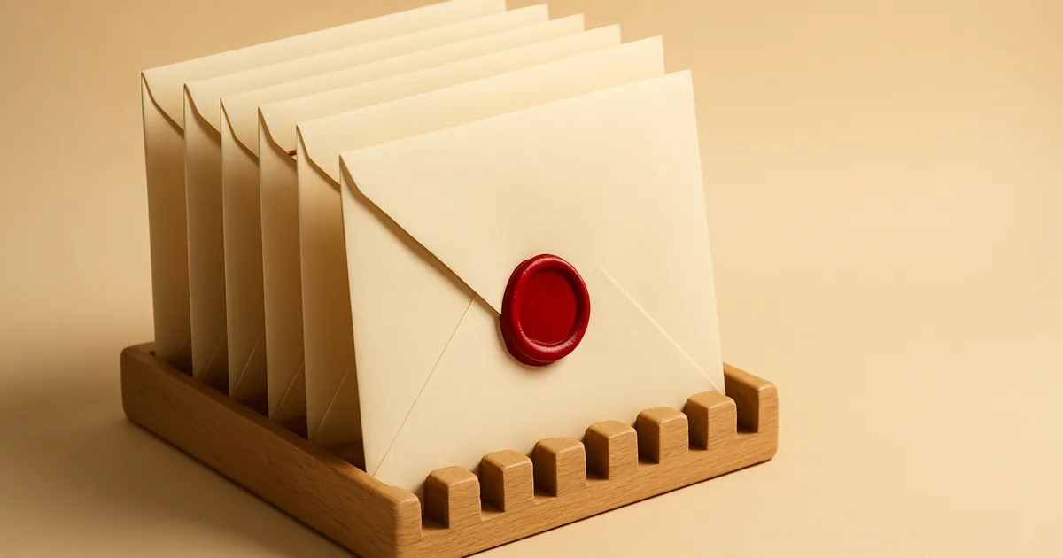 Envelopes lined up in a wooden sorting rack — automating DSAR workflows for ecommerce.