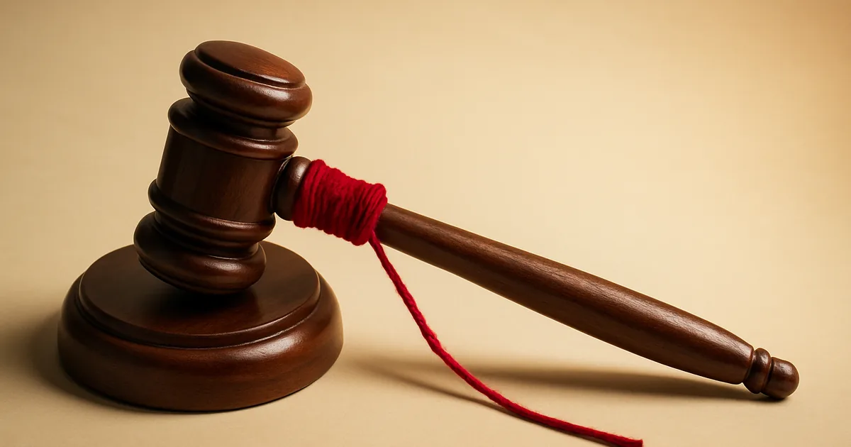 A gavel at rest with red thread on the handle — the Flo Health CIPA jury verdict.