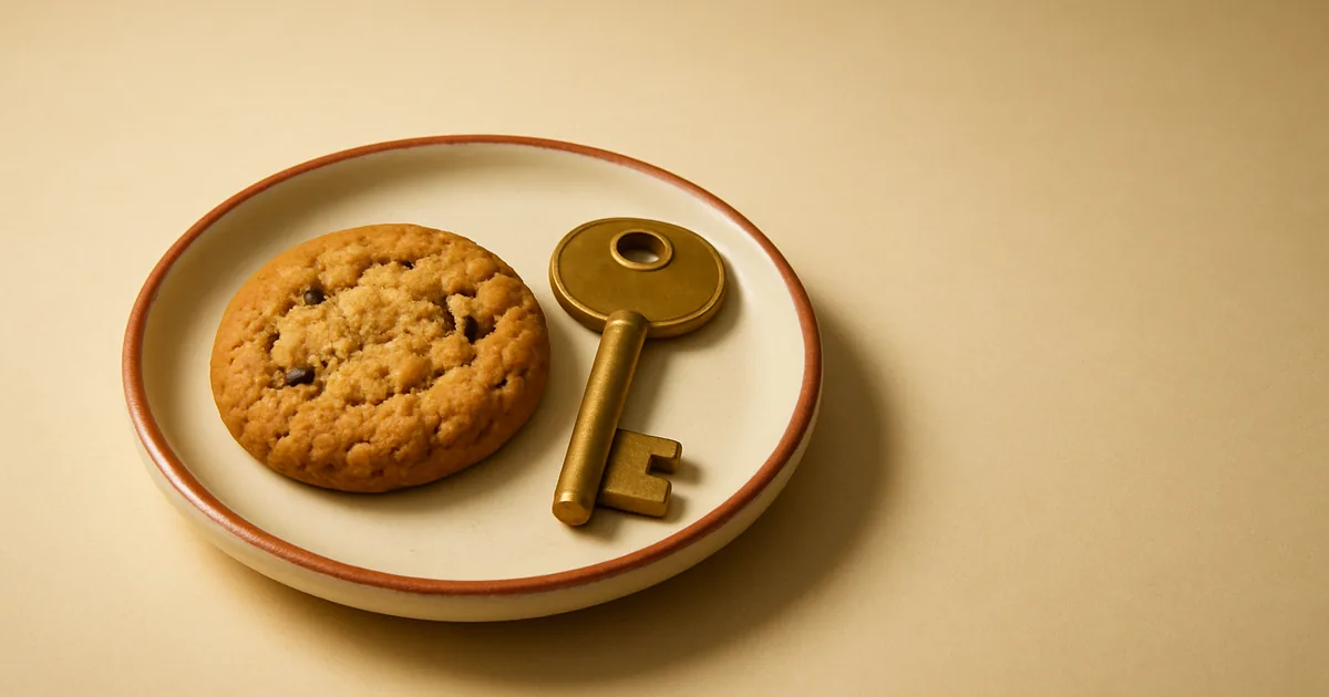 A cookie and a key sharing a dish — understanding GDPR and cookie consent.