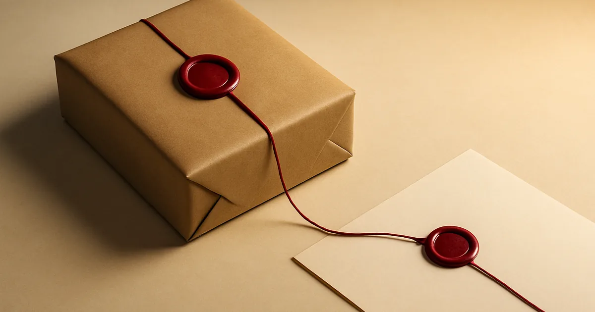 A sealed parcel tied by thread to a distant document — GDPR for US ecommerce.