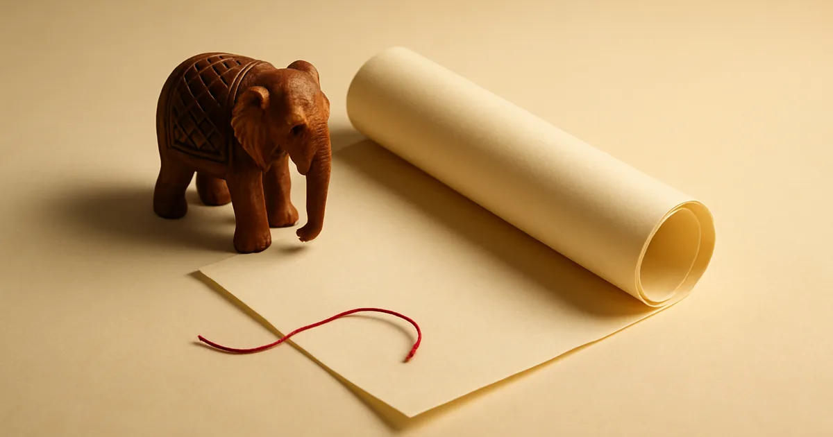 A wooden elephant beside an unsealed scroll — India on the brink of a privacy law.