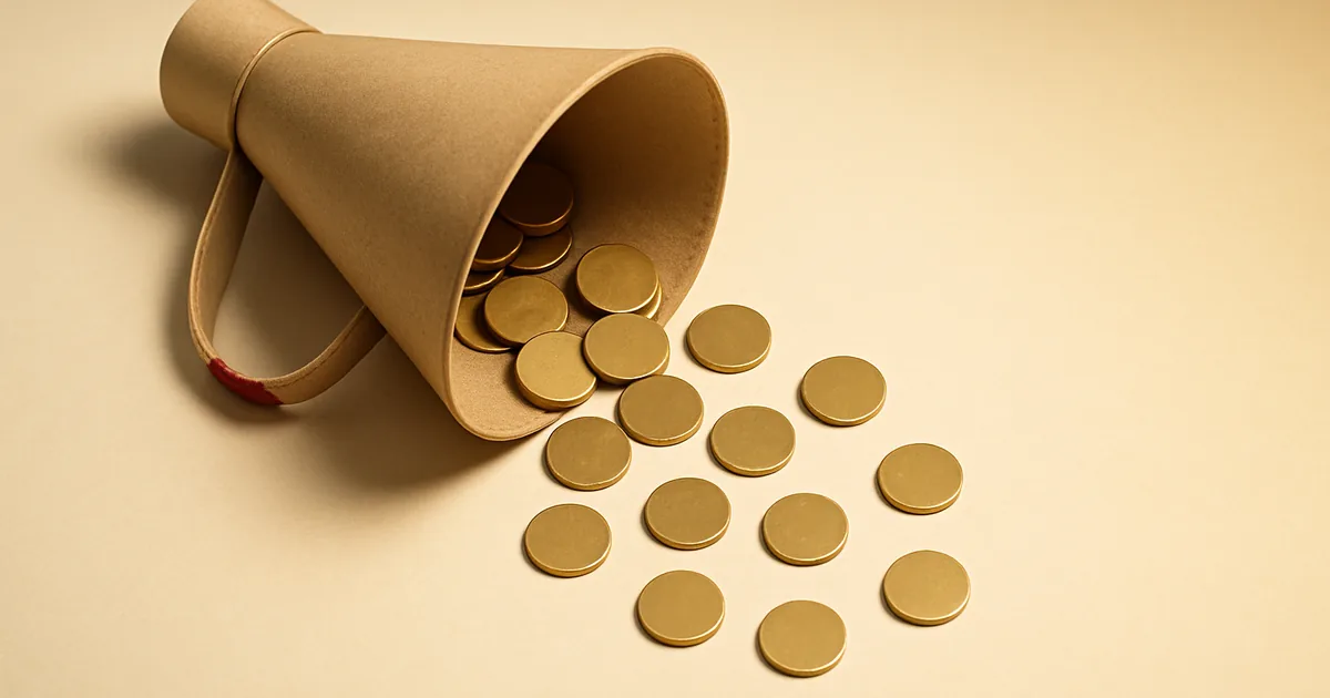 A megaphone pouring coins — privacy policies that pay for themselves in ads.
