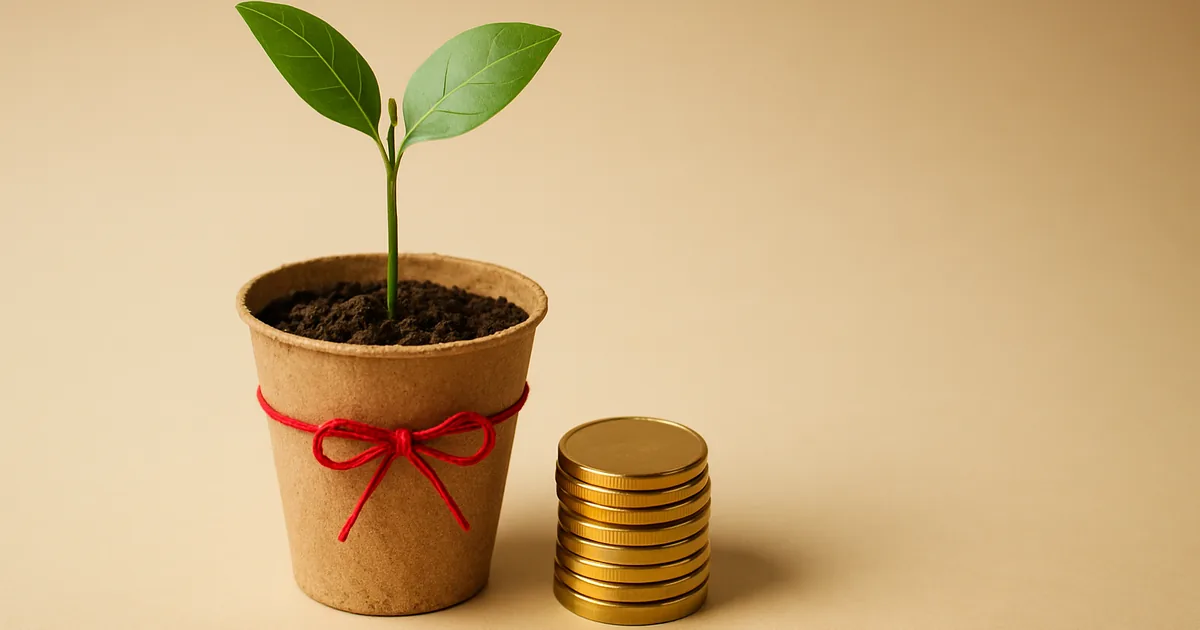 A sprout beside a stack of coins — the ROI of privacy compliance.