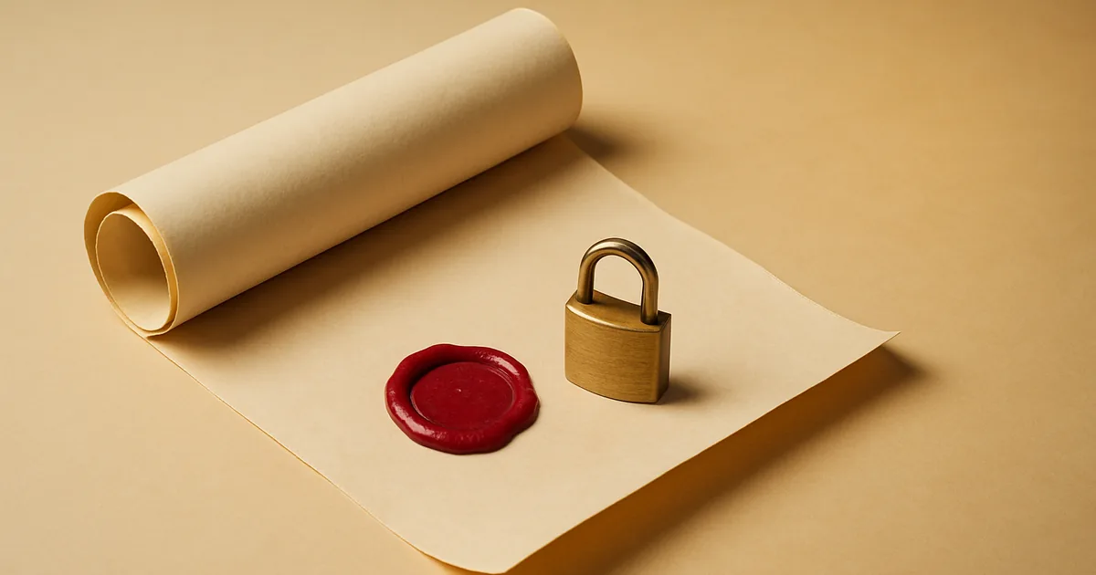 A sealed scroll with a padlock — what your ecommerce privacy policy must include.