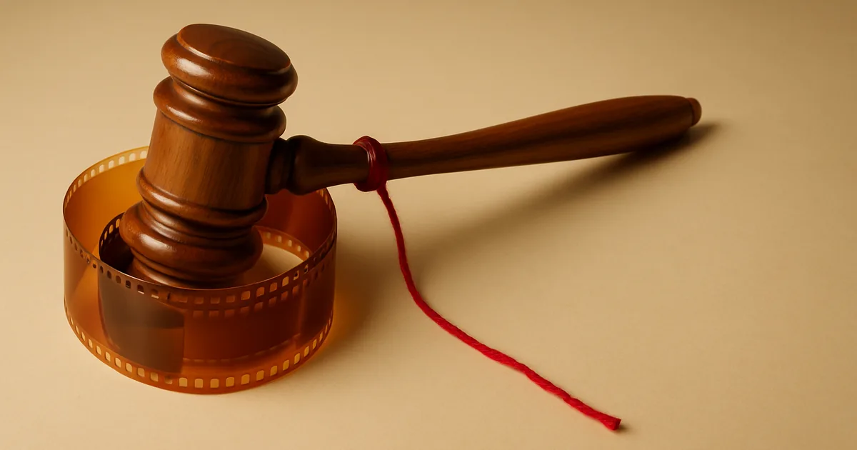 A gavel resting on coiled film — the Salazar v. Paramount case explained.