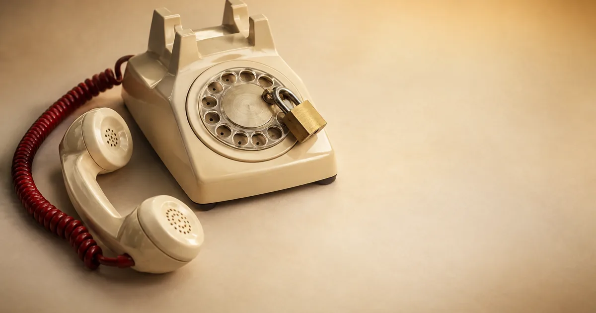 A rotary phone with a padlocked dial and the handset off the hook: SB 690 shuts one CIPA claim, wiretap claims stay live.
