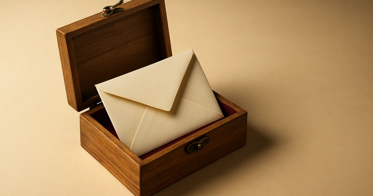 An envelope kept in a red-lined keepsake box — protecting sensitive information.