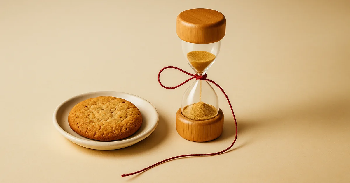 A cookie beside a small hourglass — adding a Shopify cookie policy in minutes.