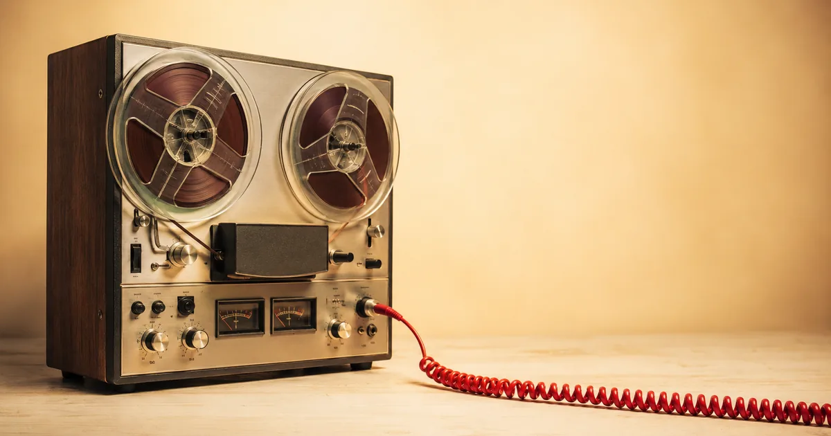 A vintage reel-to-reel tape recorder with a red cable — automated recording of website user sessions