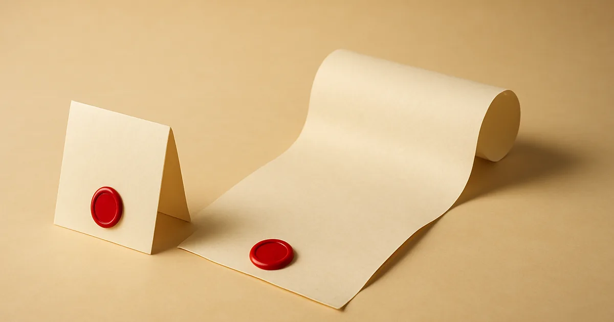 A small card beside a long scroll — privacy notices versus policies.