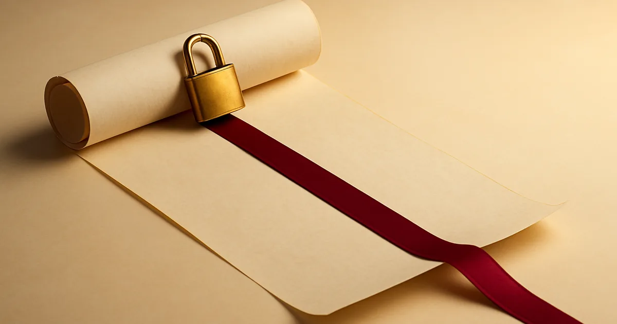 A scroll with ribbon and padlock — what GDPR compliance actually requires.