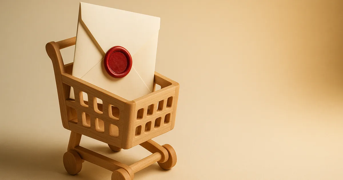 A policy document riding in a little wooden shopping cart — why your store needs one.